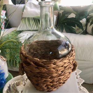 NEW! Large Glass Bottle Vase Seagrass Basket